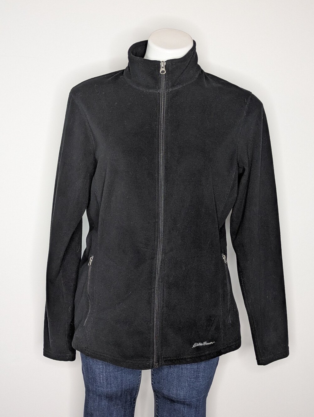 Eddie Bauer Black Long Sleeve Zip Up Fleece Transitional Fall Jacket L